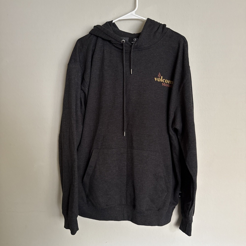 vtg volcom pullover‎ hoodie mens L gray surf skate beach costal